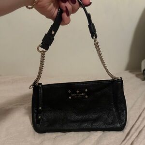 Kate Spade Black Leather Shoulder Bag with Gold Chain 2000’s
